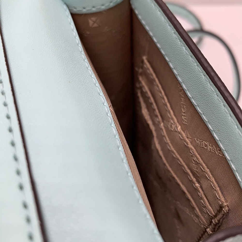 NWT MICHAEL KORS CARMEN SMALL NORTH SOUTH PHONE XBODY FAIR AQUA SIGNATURE COLOR - Picture 12 of 16